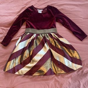 Maroon and gold velvet dress - girls size 7